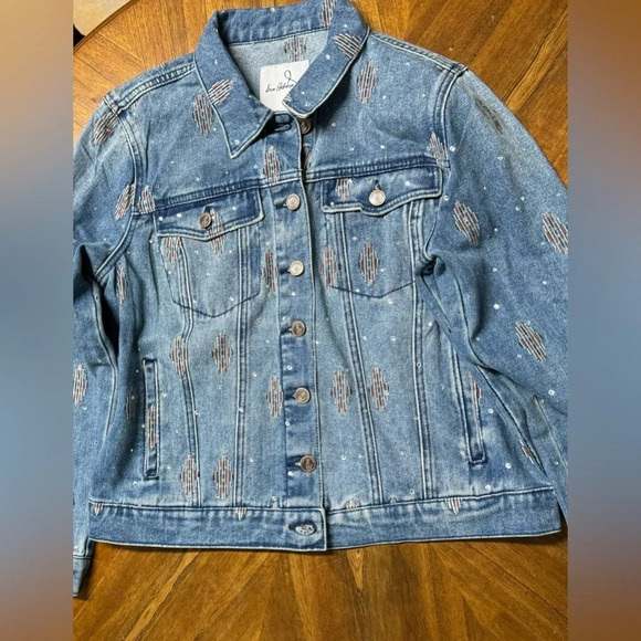 Sam Edelman Billie Oversized Trucker Jacket Med Rhinestone Embroidery Concert - Picture 8 of 11